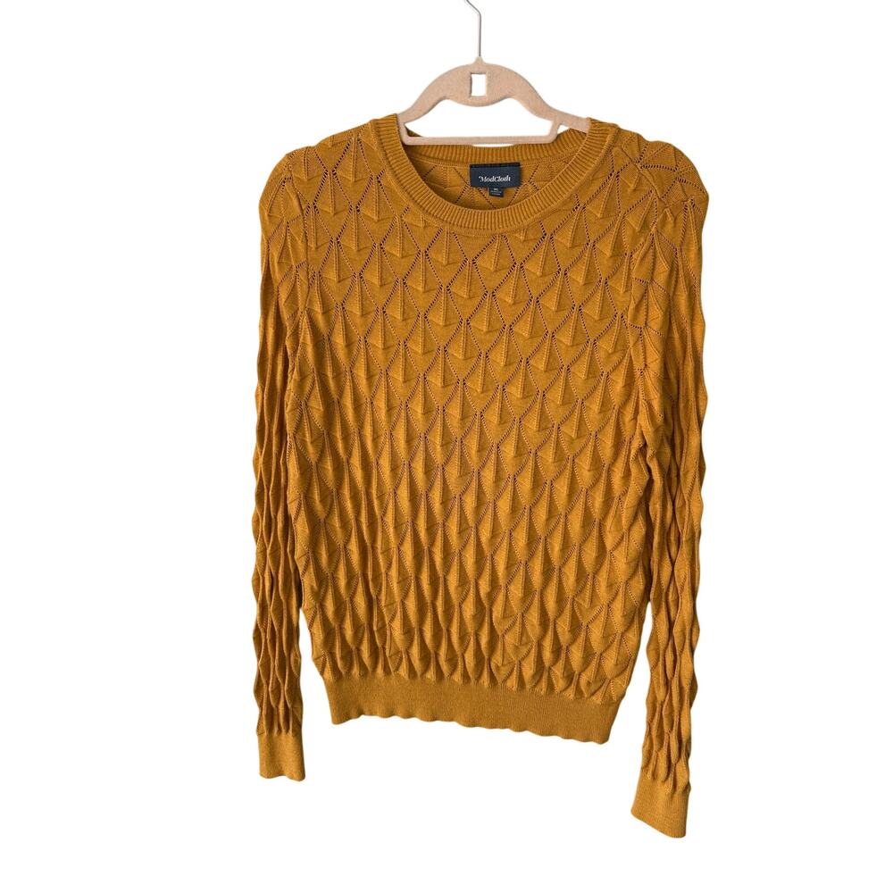 Modcloth Yellow Jacquard Pattern Long Sleeve Pullover Sweater Medium